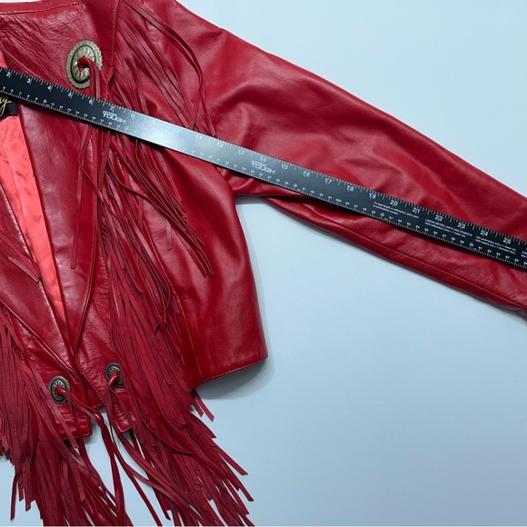 Vtg Scully Red Leather Fringe Cropped Jacket Womens Small Western Biker.    READ - Picture 9 of 16